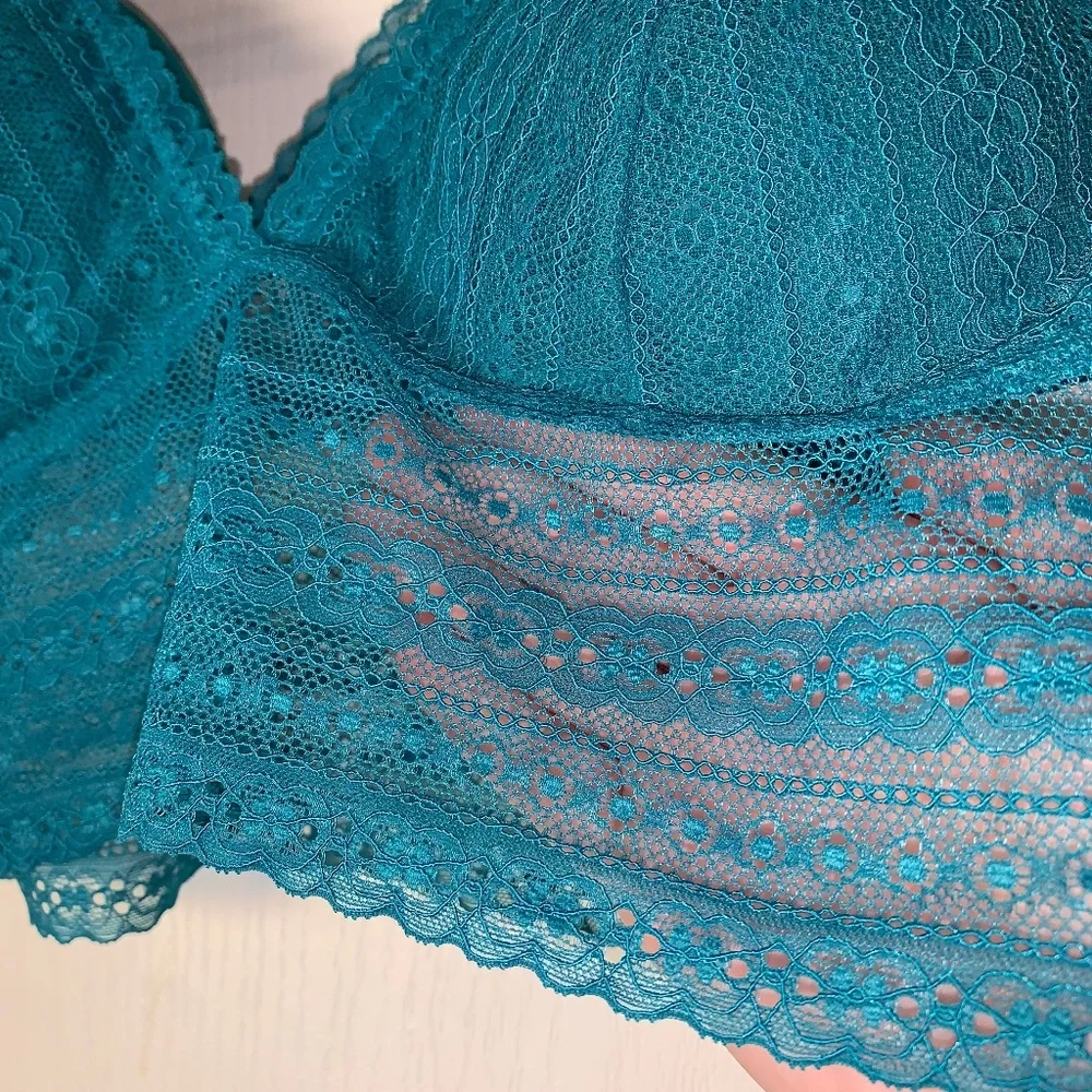 NOBO No Boundaries Teal Lace Bralette 2XL Wireless Racerback Removable Pads - Picture 3 of 6